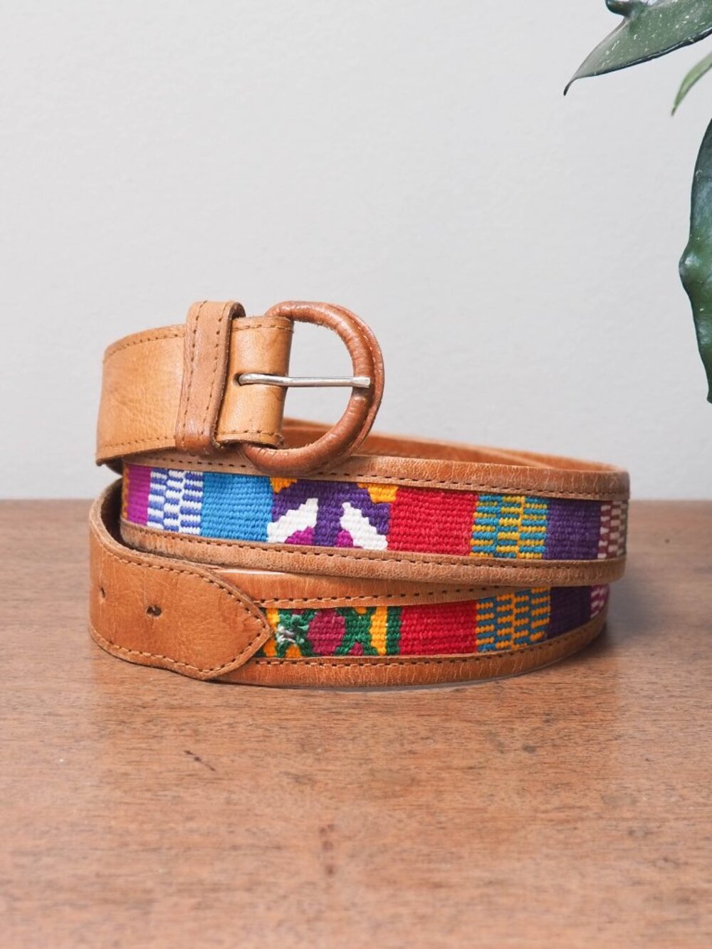 Fabric wrapped Leather Belt - Size 42 - Colourful Mexican Leather Belt